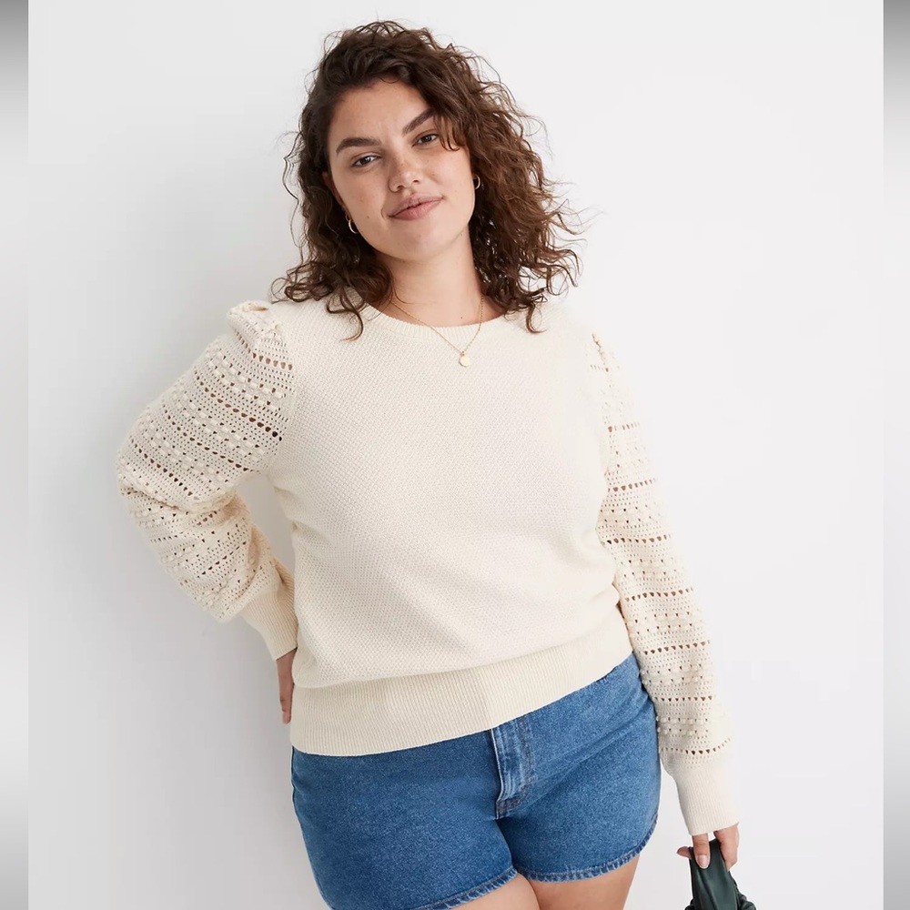 NWOT Madewell White Bobble Sleeve Wool Sweater size Medium